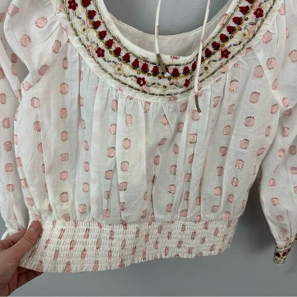 Anthropologie Boho Beaded Tie-Back Knit Blouse NWT Size XS - Picture 9 of 12